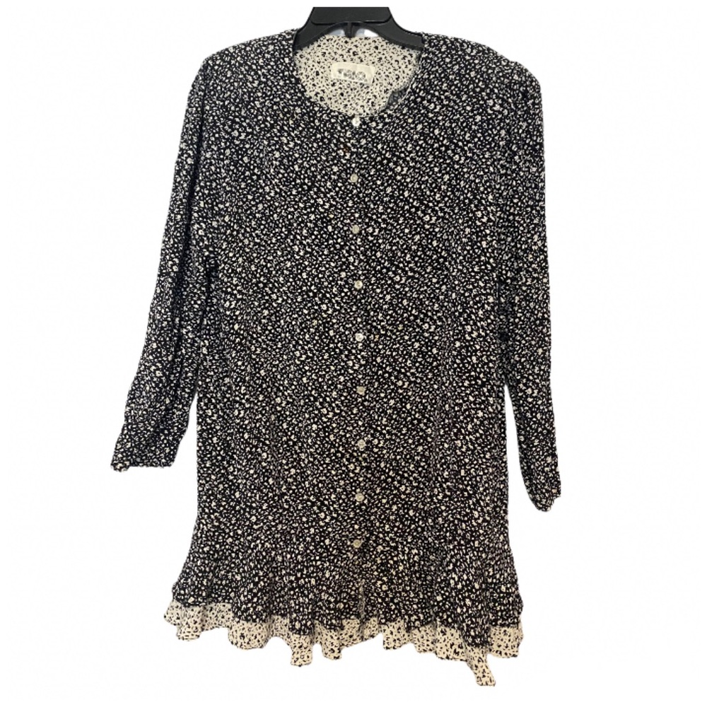 VINTAGE TRIO Silk Blend Floral Ruffle Mini Dress